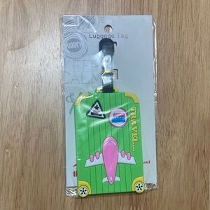 Green and Pink Airplane Luggage Tag